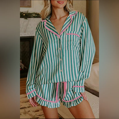 Lola- Striped Green and Pink Women's Pajamas
