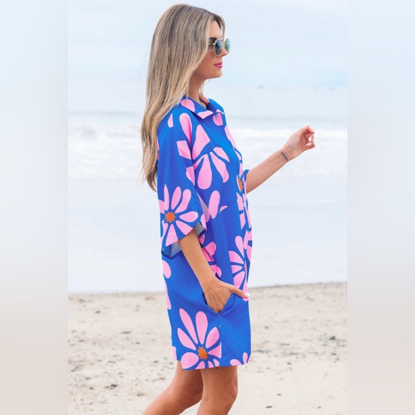 Olivia - Blue Floral Button-Up Romper