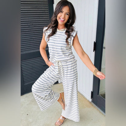Viv- Striped Navy and White Set
