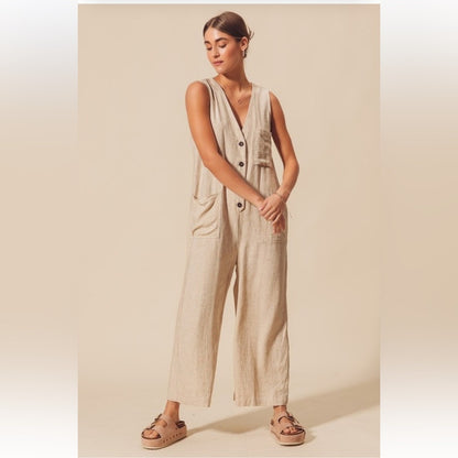 London - Linen Blend Button Down Jumpsuit