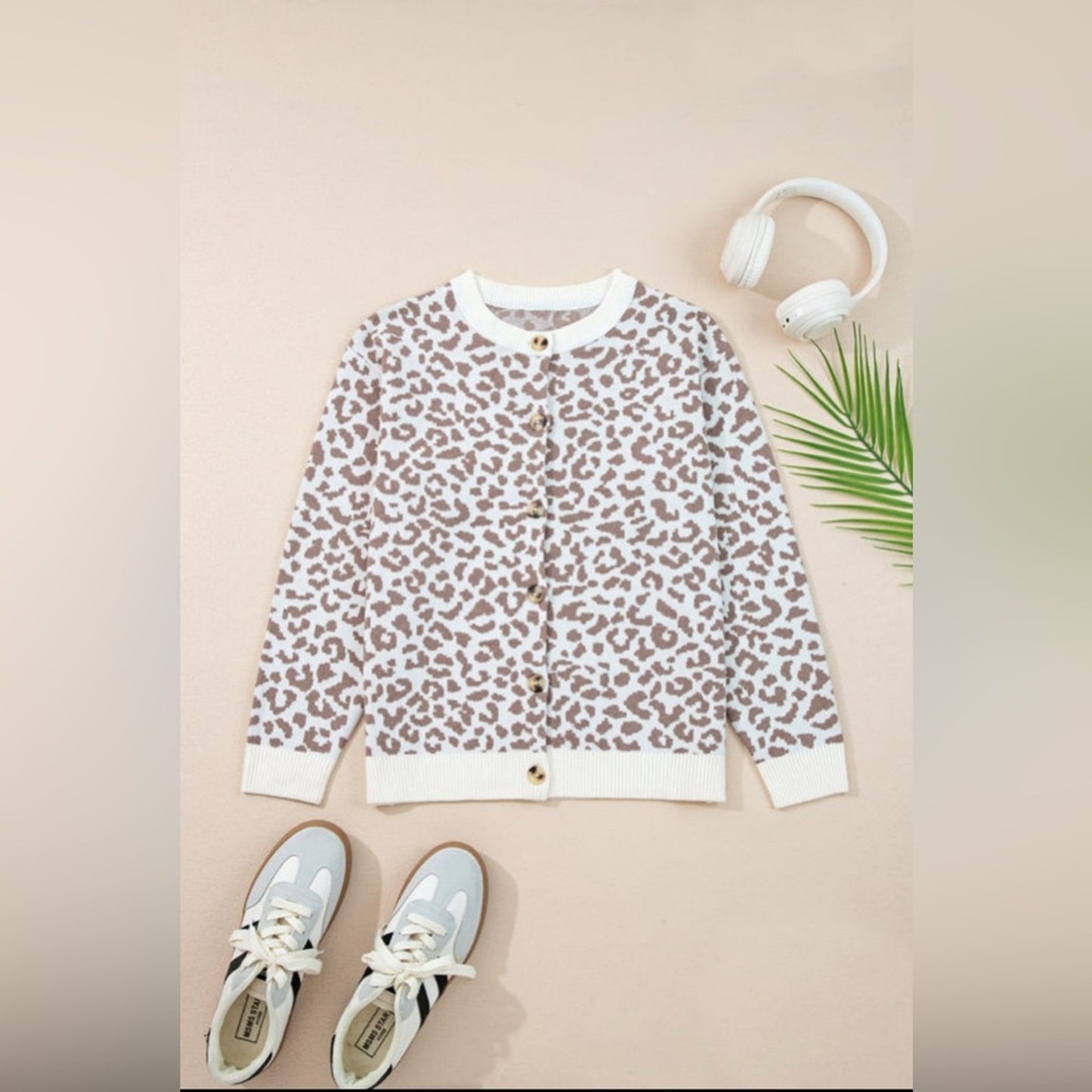 Lovelyn- Leopard Print Button-Up Cardigan Sweater