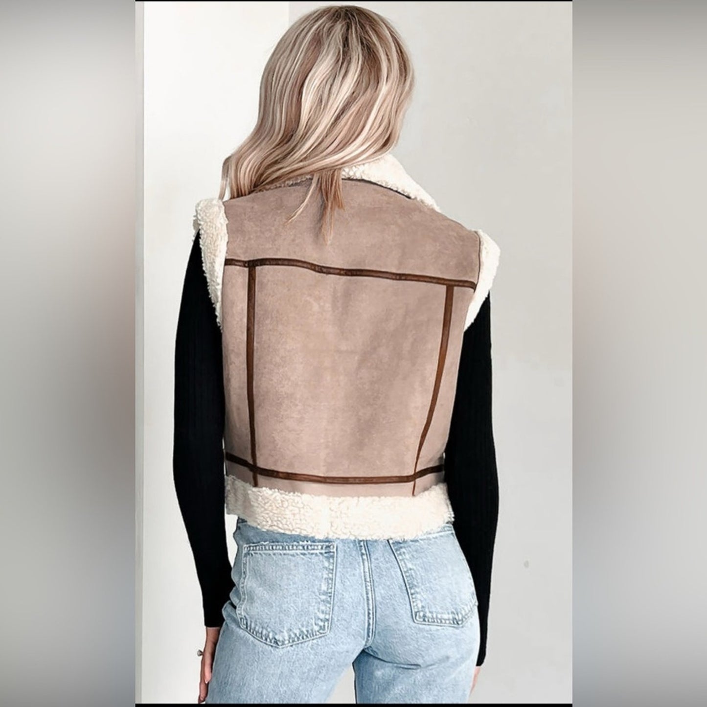 Jenna -Khaki Sherpa Lined Collar Vest