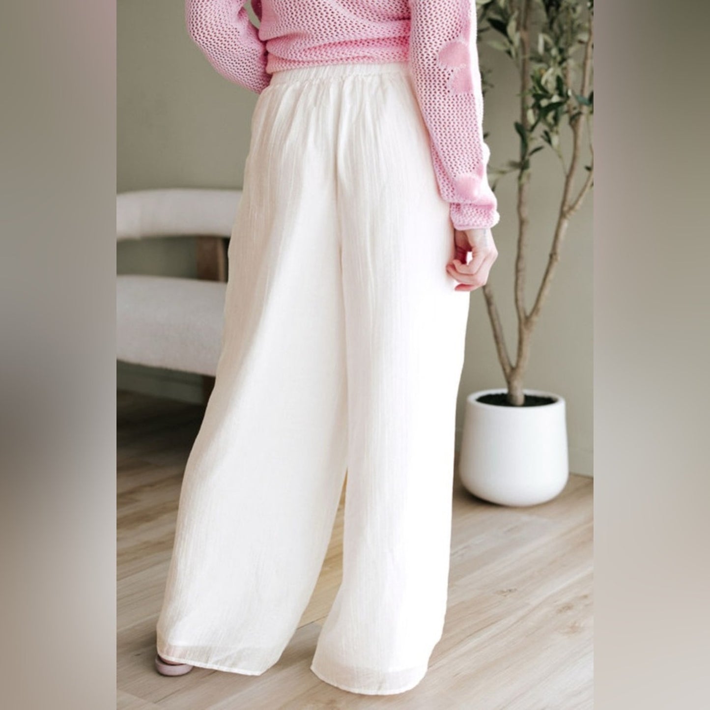 Junie- White casual tie waist women's pants