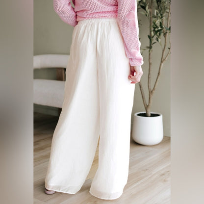 Junie- White casual tie waist women's pants