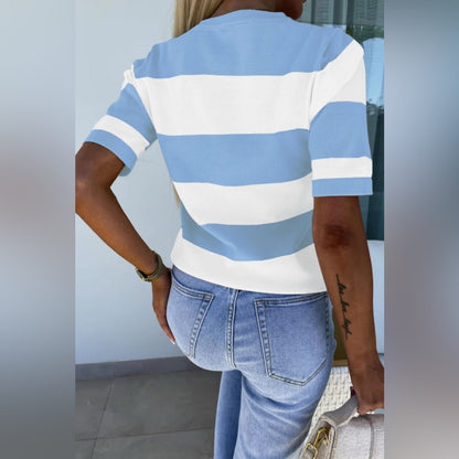 Aria- Striped Blue and White Women's Knit Top