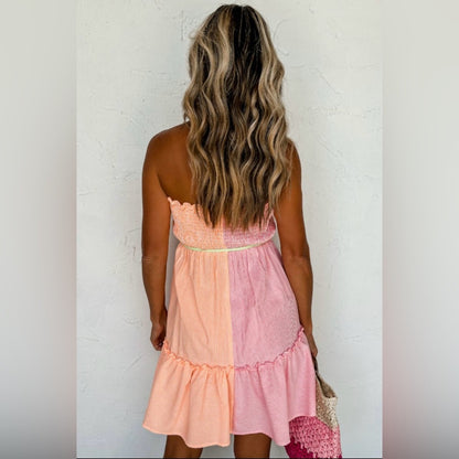 Birdie- pink stripe colorblock dress