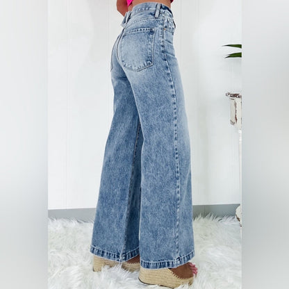 Kenna- blue seamed wide leg high waist jeans