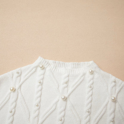 Pricilla- Elegant White Sleeveless Pearl Sweater Vest