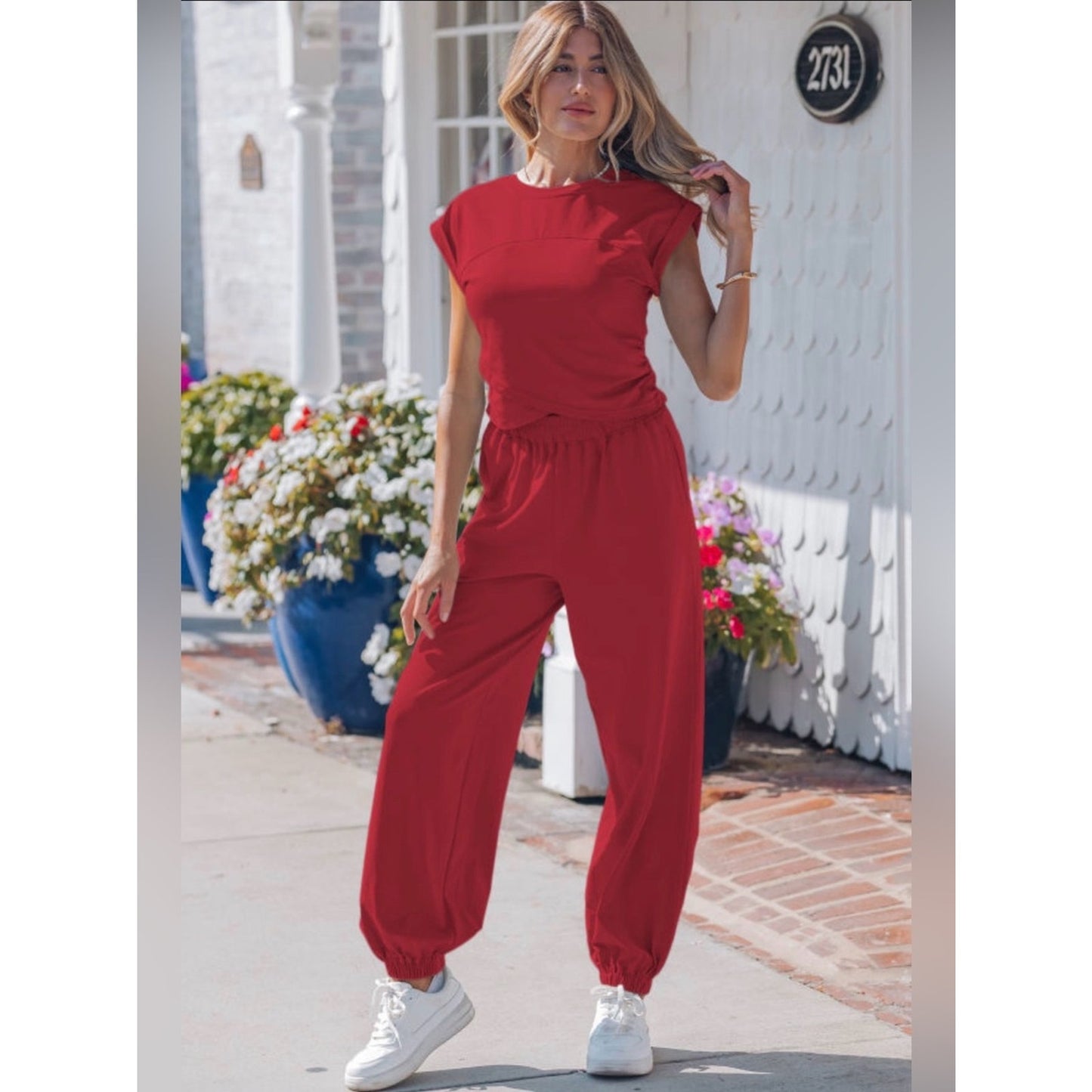 Eva - Women’s Red Wide-Leg Set