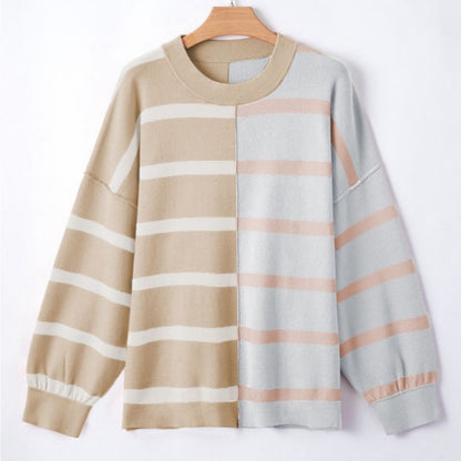 Roxie khaki stripe colorblock oversized sweater