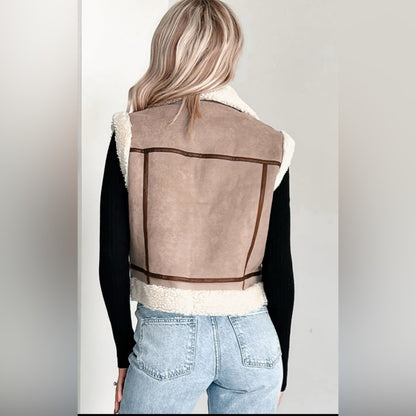 Jenna -Khaki Sherpa Lined Collar Vest