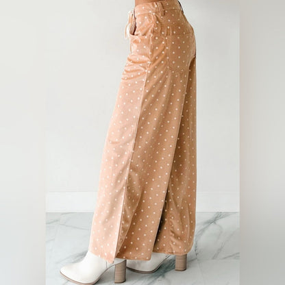 Emilia- Tan Polka Dot Wide-Leg Pants