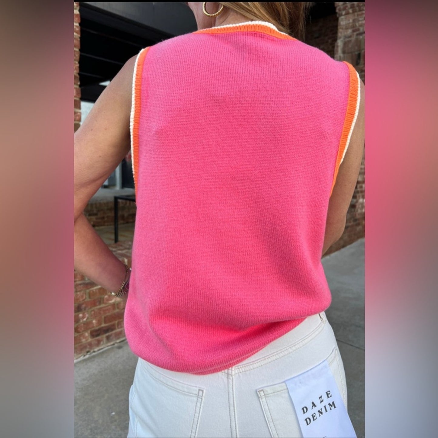 Billie- Pink and Orange Sleeveless Top with Pearl Detailing