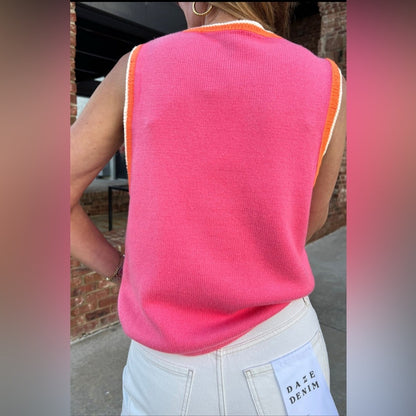 Billie- Pink and Orange Sleeveless Top with Pearl Detailing
