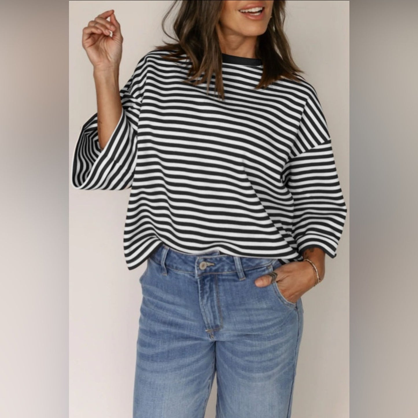 Gianna- Bow Striped Black and White Women's Top