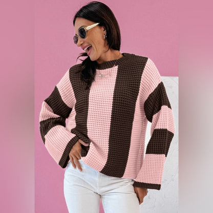 Layla - Pink and Brown Striped Women's Sweater