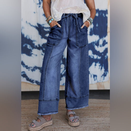 Kendra- Drawstring Wide-Leg Denim Jeans