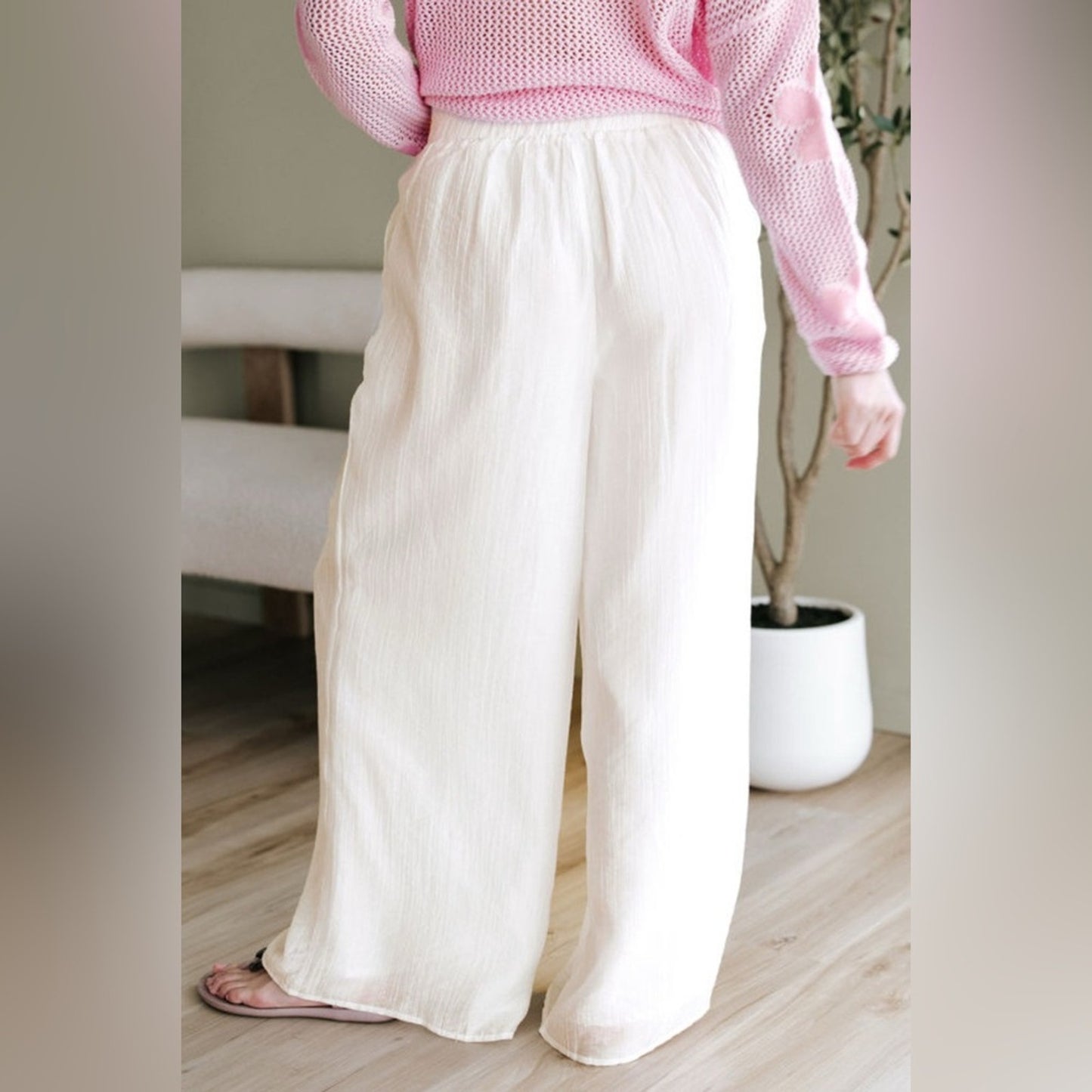 Junie- White casual tie waist women's pants