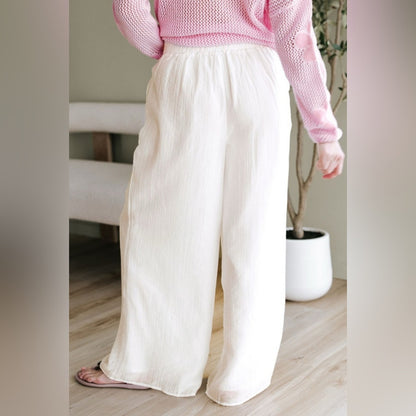 Junie- White casual tie waist women's pants