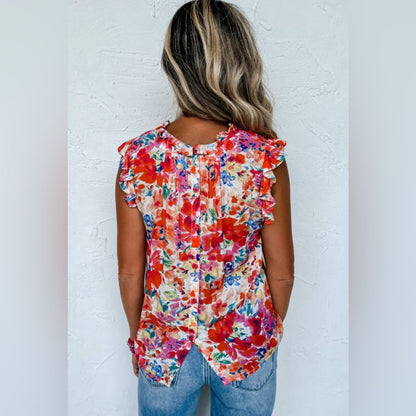 Kaleen- Floral Ruffle Sleeve Blouse - Multicolor