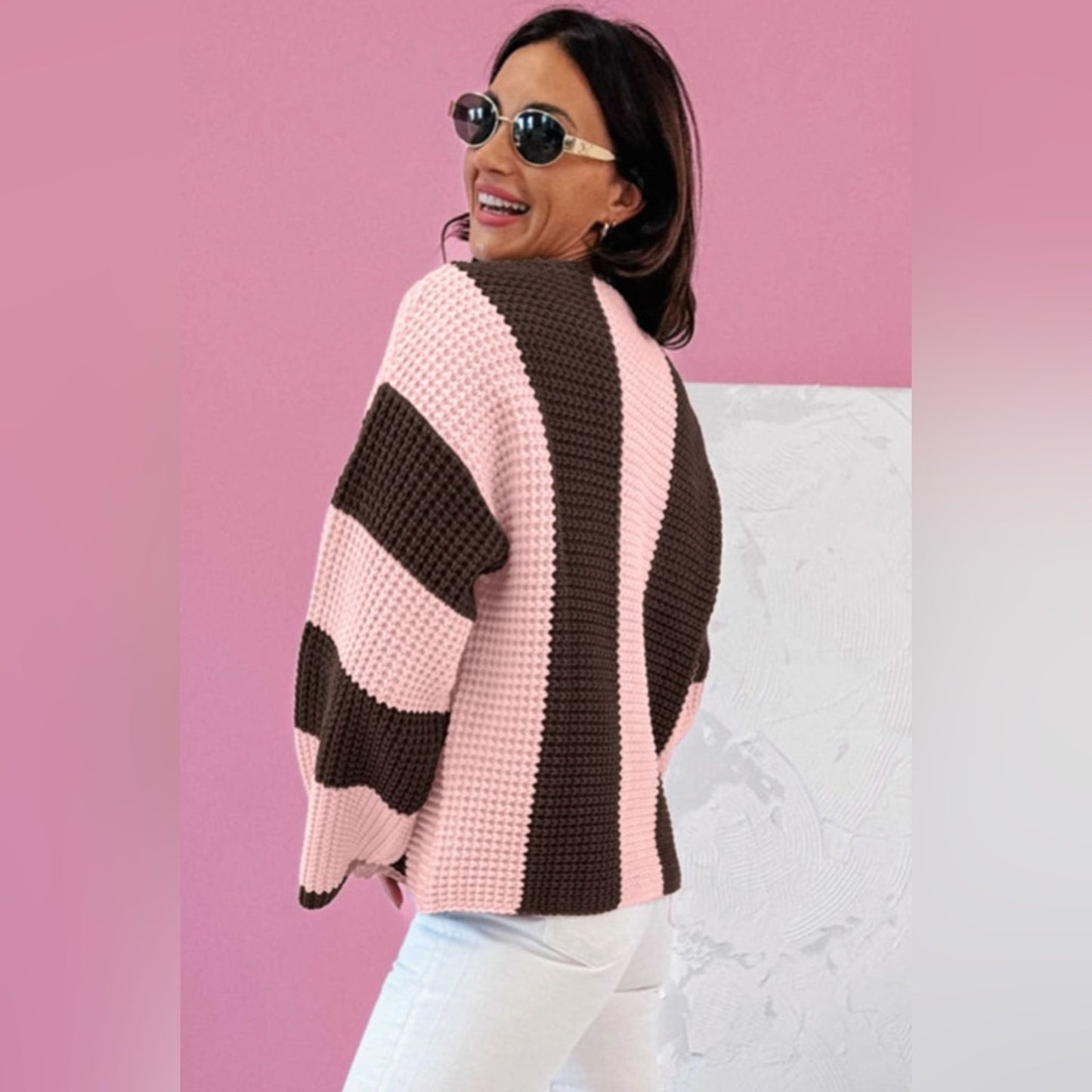 Layla - Pink and Brown Striped Women's Sweater