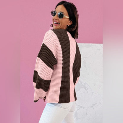 Layla - Pink and Brown Striped Women's Sweater