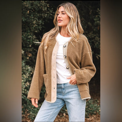 Jay- Light Beige, Cozy Tan Button-Up Women's Jacket