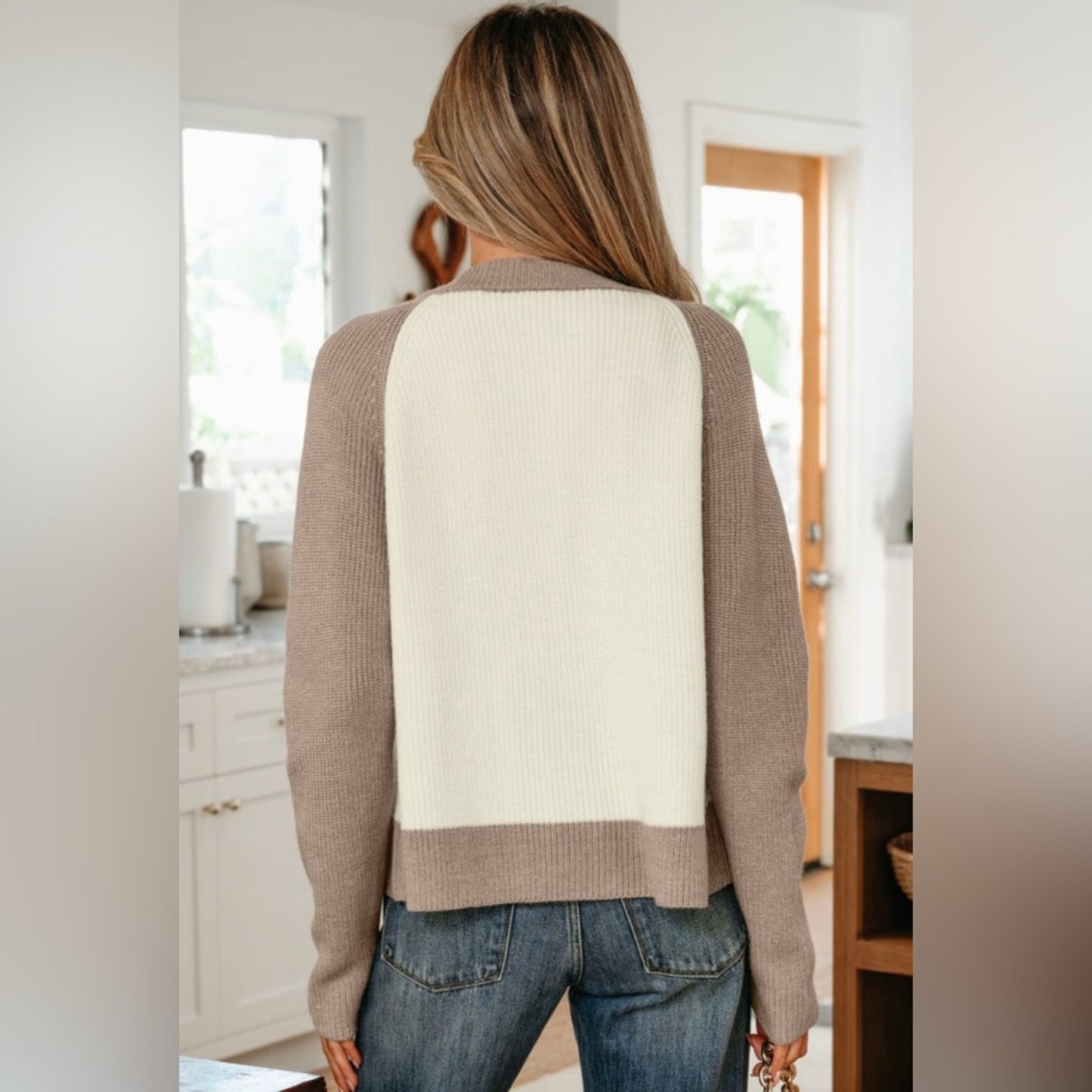 Haven- Cream and Tan Colorblock Cardigan