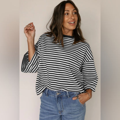 Gianna- Bow Striped Black and White Women's Top