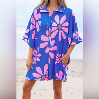 Olivia - Blue Floral Button-Up Romper