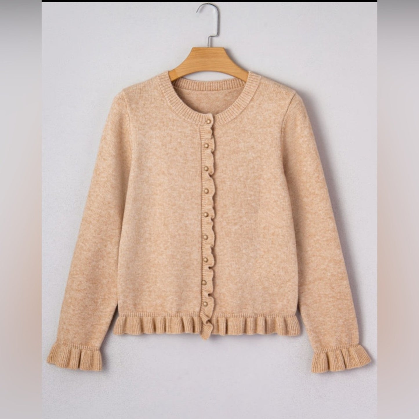Riley - Ruffle Trim Button-Up Cardigan
