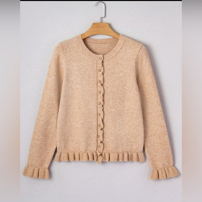 Riley - Ruffle Trim Button-Up Cardigan