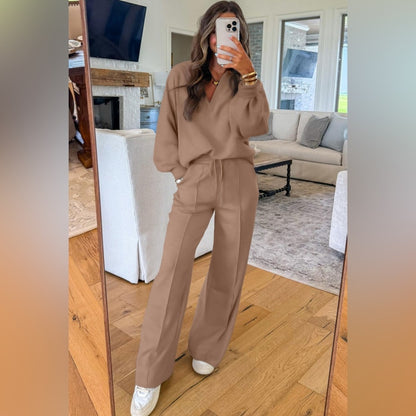 Celine- Tan two piece wide leg lounge set