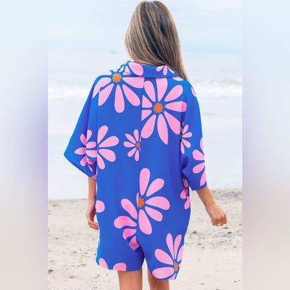 Olivia - Blue Floral Button-Up Romper