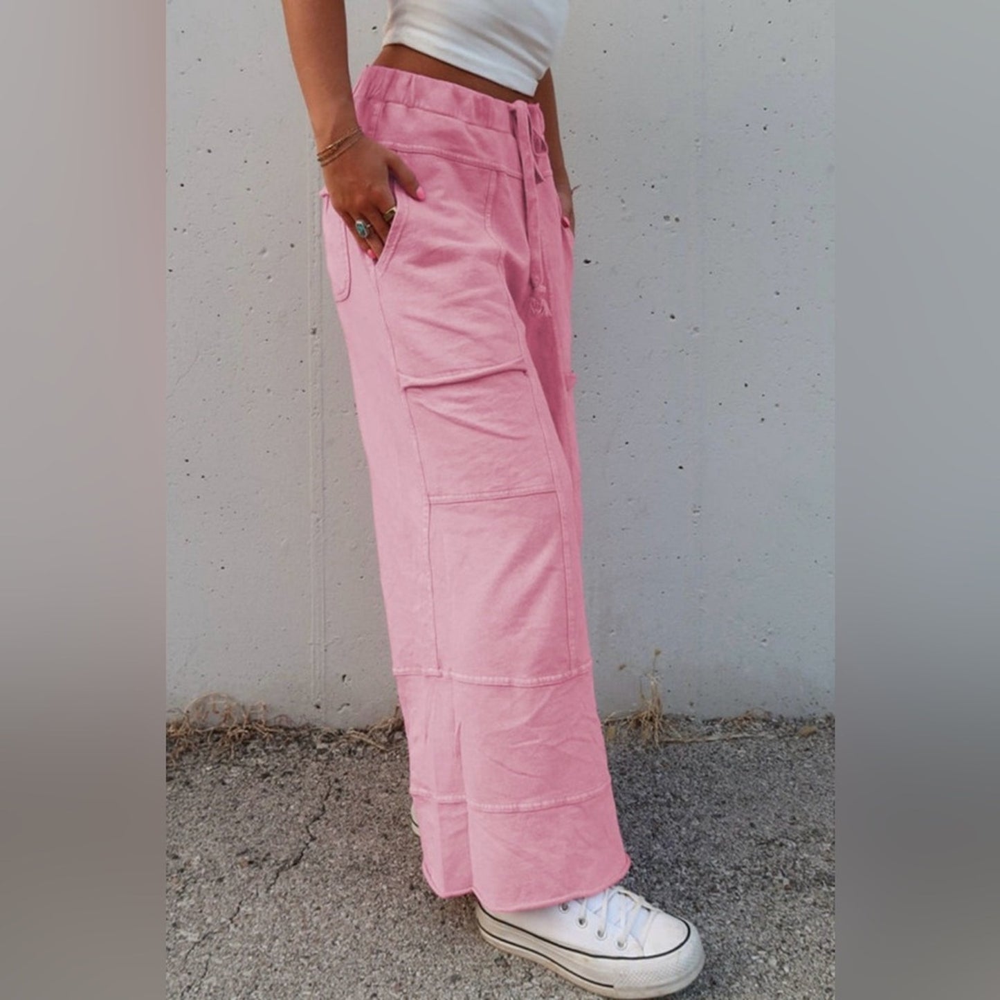 Women's Pink Drawstring Cargo Pants