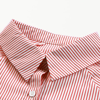 Sidney- Striped Red Button Down Pocketed Blouse