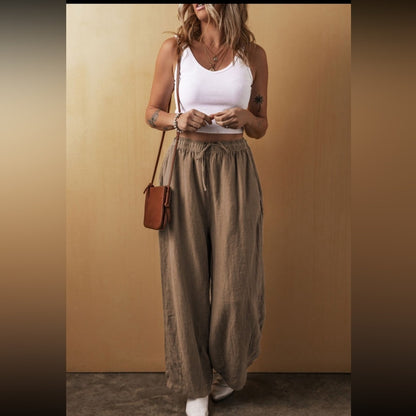 Tara desert palm cotton linen drawstring pants