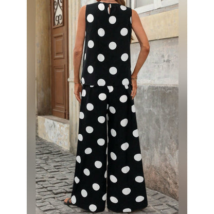 Polka Dot Wide-Leg Set - Black & White Set