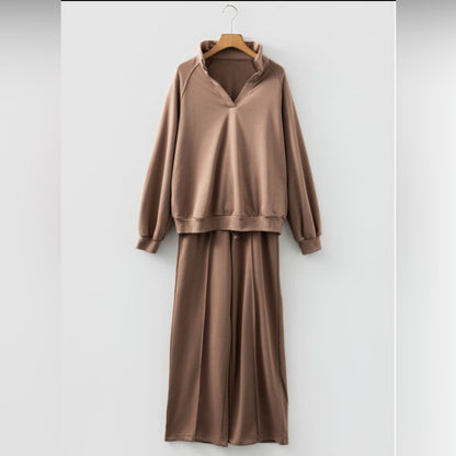 Celine- Tan two piece wide leg lounge set