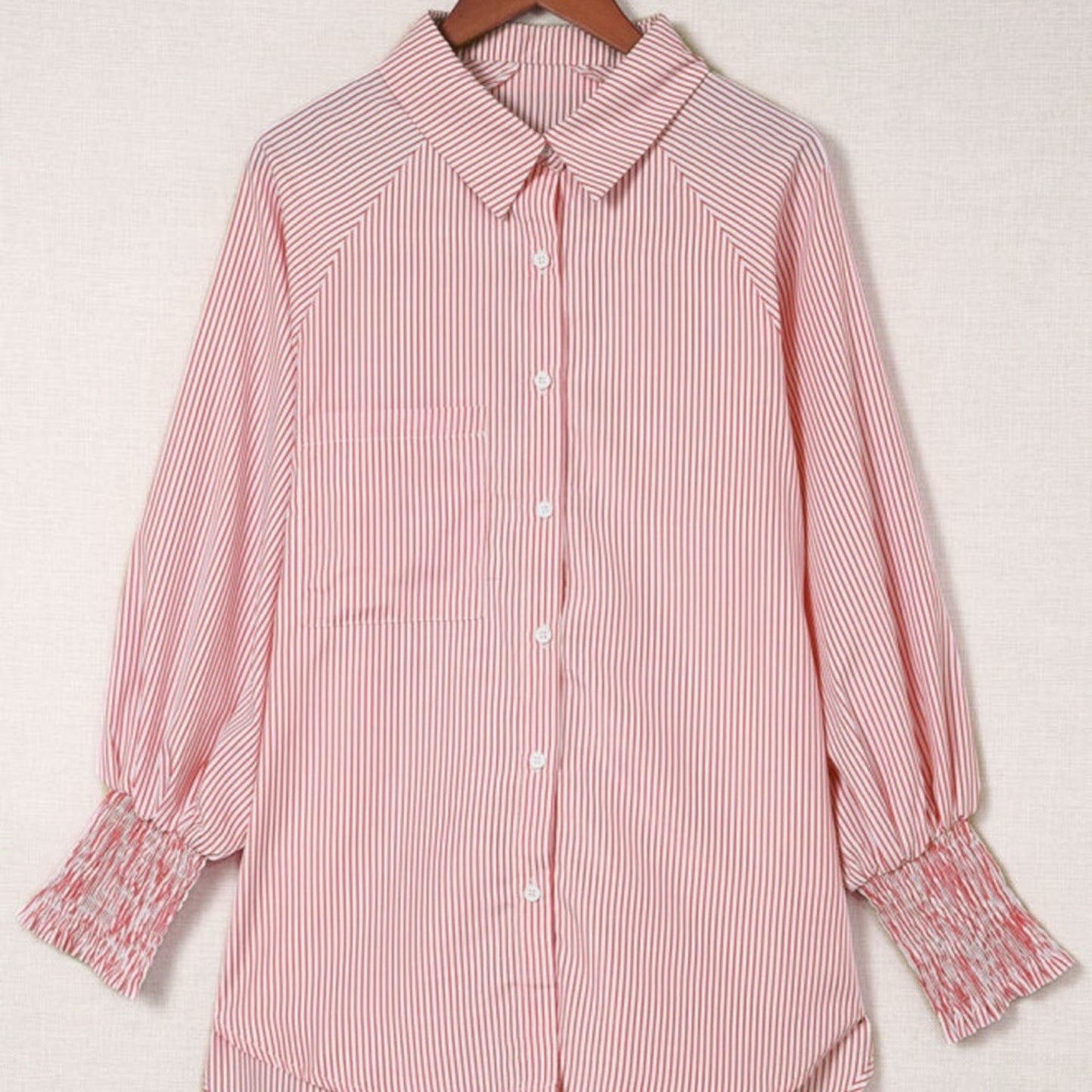 Sidney- Striped Red Button Down Pocketed Blouse