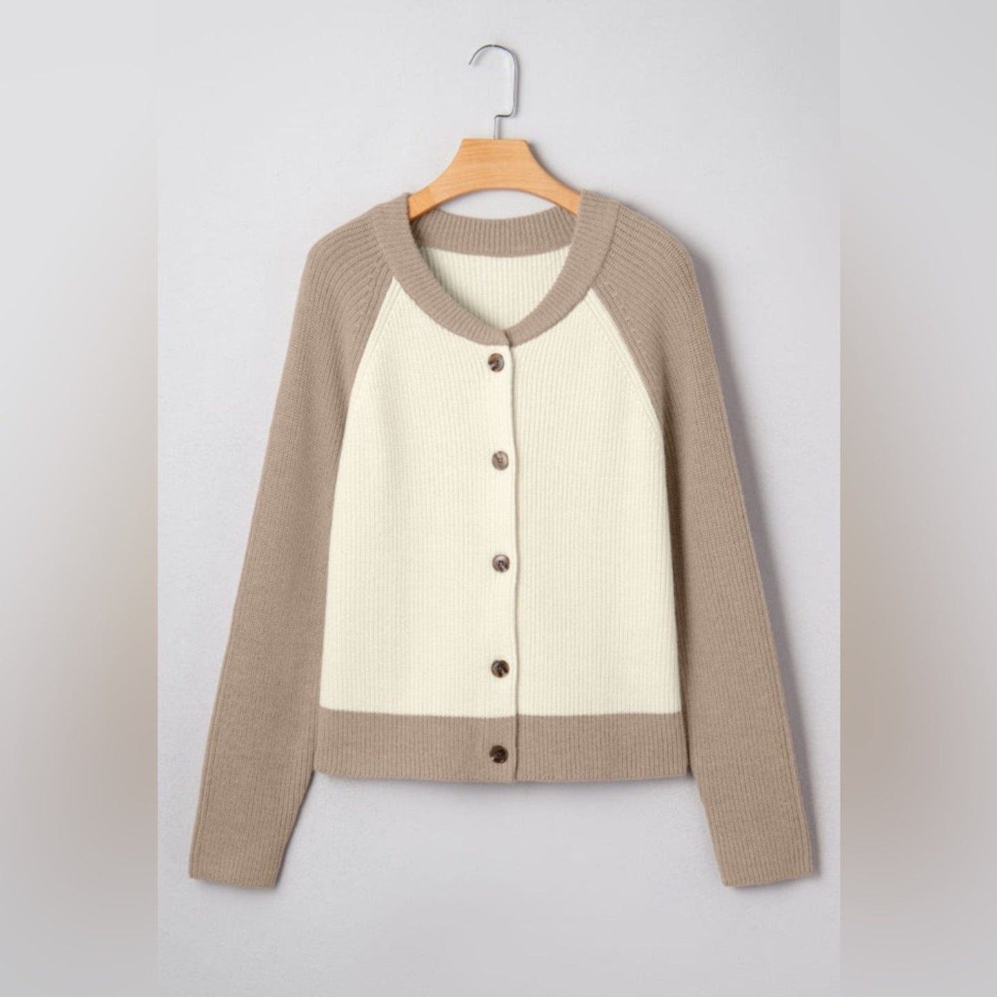 Haven- Cream and Tan Colorblock Cardigan