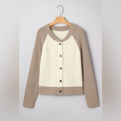 Haven- Cream and Tan Colorblock Cardigan