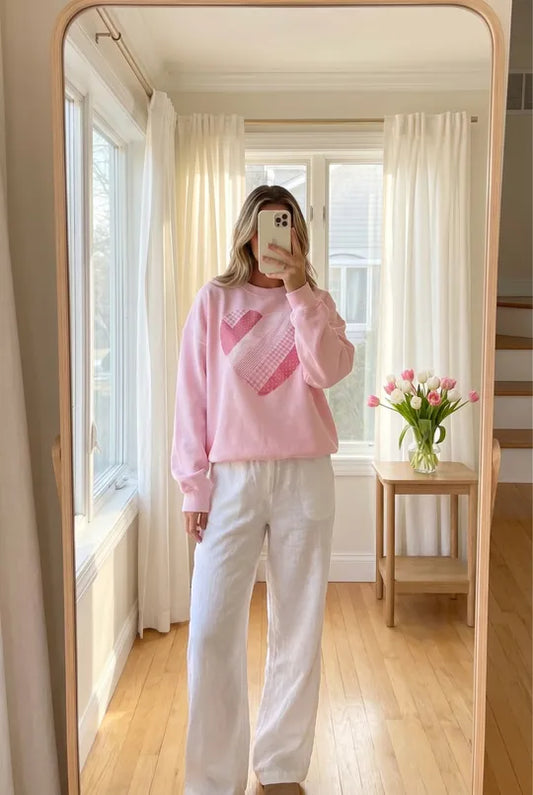 Willow - Pink Heart Patterned Sweatshirt